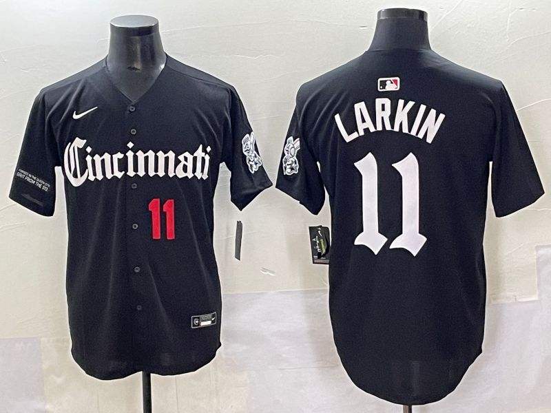 Men 2025 Cincinnati Reds #11 Larkin Black Five generations Joint Name Nike MLB Jersey style 6